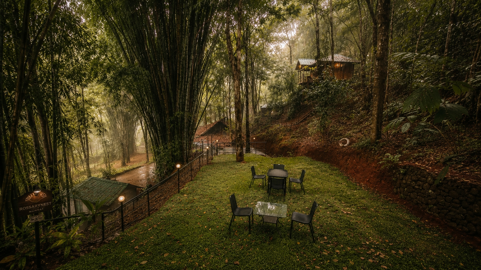 The garden and grounds, wide enough for a group to spread out across the property.